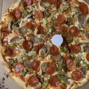 Sacco special - pepperoni, sausage, mushrooms, green peppers