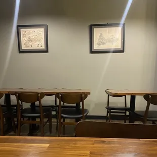 tables and chairs in a restaurant
