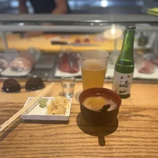 drink, sushi and sashimi