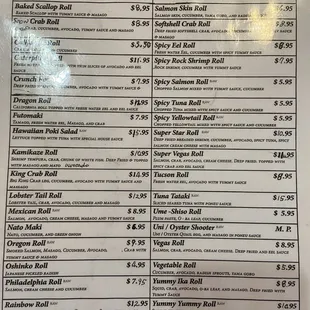 a menu for a sushi restaurant