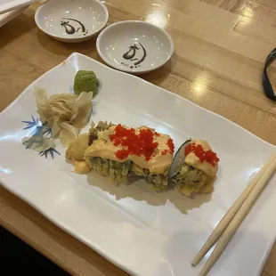 We got the kamakazi roll, lobster roll and 1 sprite for $28.70. Only 5 pieces a roll