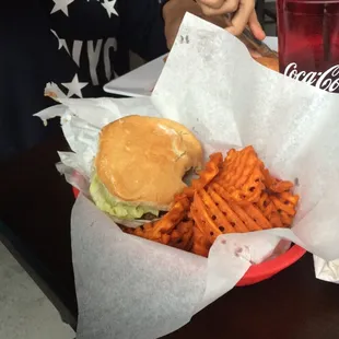 Burger with sweet potato fries