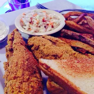 Yummy catfish, tasty steak fries, and tangy coleslaw. Don't miss it!