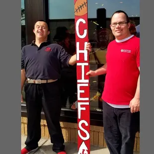 Our employees LOVE the Chiefs and create 1-of-a-kind items through the Heartfully Made program, and sold at Sacks on Santa Fe.