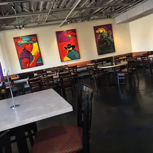 tables and chairs in a restaurant