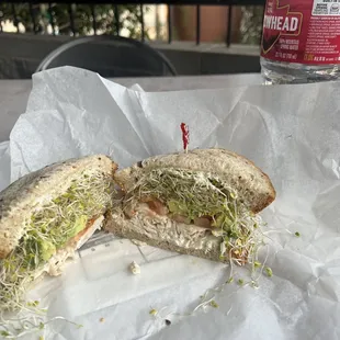 Chicken sandwich with alfalfa sprouts