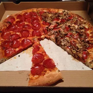 Extra large half pepperoni and half mushroom