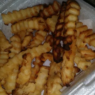 Burnt fries.   Waste of money
