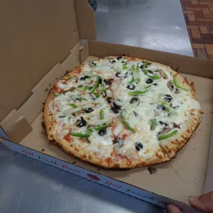 Delicious veggie pizza with white sauce!
