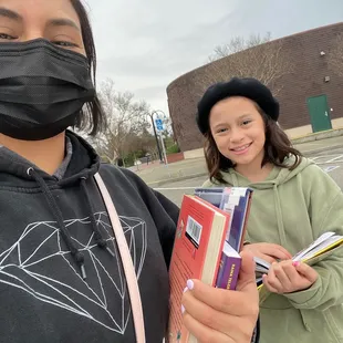 Me and Sky at the library, getting some books returning some books.