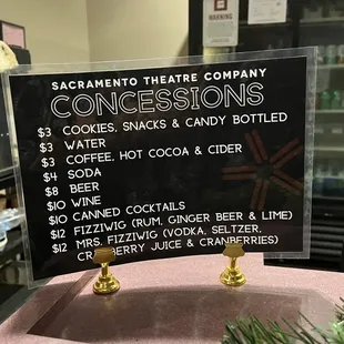 Concession Stand items/prices