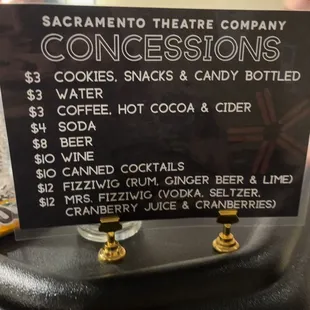 Concession stand items and prices