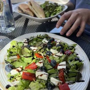 Caprese Salad and Sliced Roast Beef French Dip