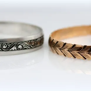 Free Hand Engraved Hawaiian Bangles in Sterling Silver and Rose Gold