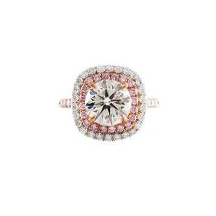 2.00 Ct Round Brilliant set in natural fancy pink diamond double halo setting