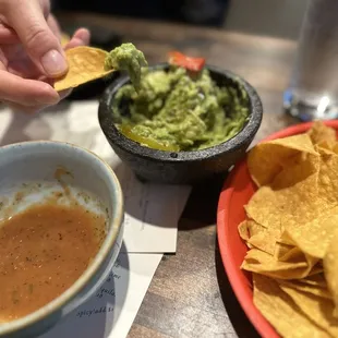 Chips and salsa are complimentary and we added the guacamole which was fantastic