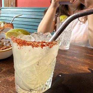 Spicy margarita with their own infused tequila