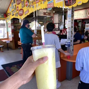 Large frozen lemonade for this hot day.