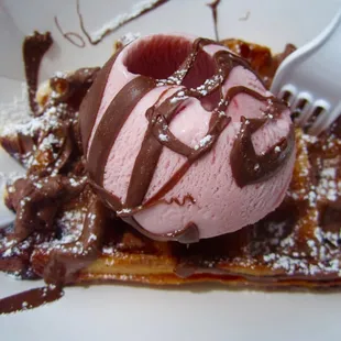 French's Special from Frenchy's Waffles-waffle, nutella, &amp; strawberry ice cream