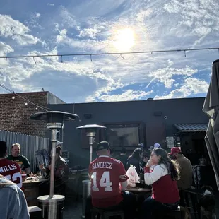 Super Wildcard weekend game day vibes at outdoor patio