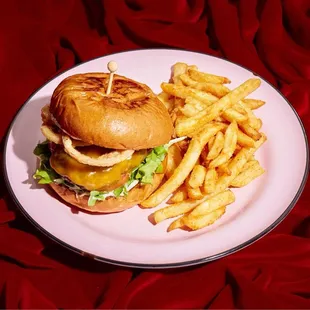 The sophisticated Classical Cheeseburger and French fries.