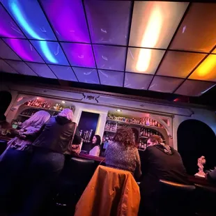 a group of people sitting at a bar