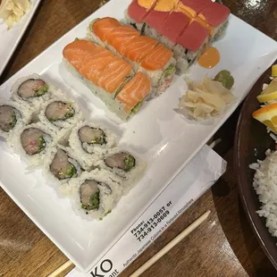 Yellowtail scallion roll, U of M roll, Passion roll