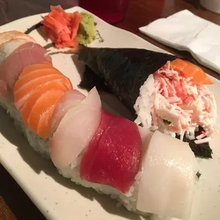 U of M hand roll + Rainbow roll