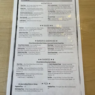 the menu of the restaurant