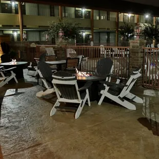 Patio dining with firepits