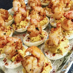 Deviled eggs w/ shrimp.