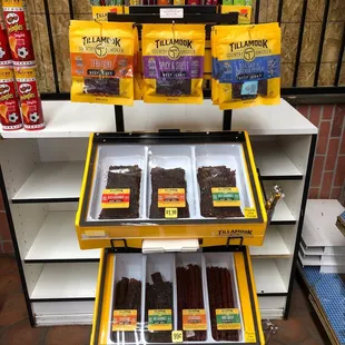 a display of liquor and snacks