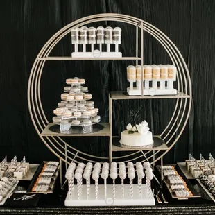 Chic black and white wedding dessert table