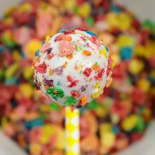Fruity pebbles inspired cake pop