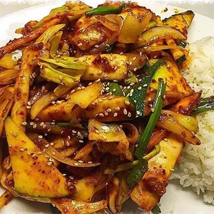 Spicy Squid - squid sautéed in spicy sauce with mixed vegetables