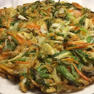 Seafood Pancake - seafood mix with carrots, onions and green onions.