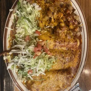 Sadie's Grande Combination- shredded beef enchilada, chili relleno, and shredded beef tamale