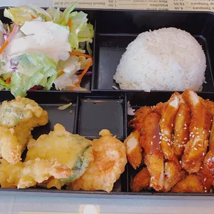 sesame chicken &amp; tempura bento box