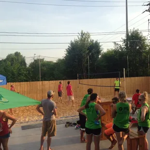 Sand volleyball court on the patio