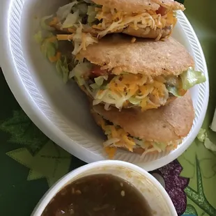 Beef gorditas with salsa.