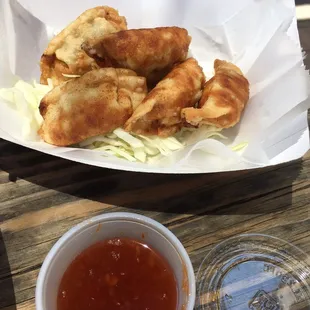Pot Stickers, the dipping sauce is delicious