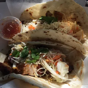two tacos in a basket