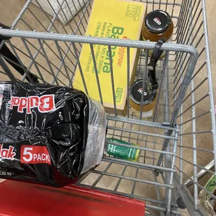 a shopping cart full of items