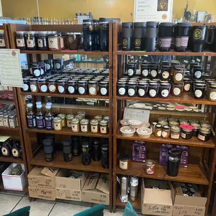 shelves full of jars of coffee