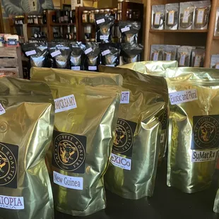 a variety of coffee bags