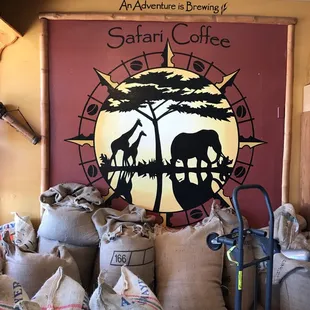 a display of coffee bags