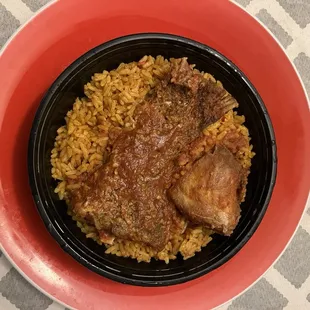 Jollof Rice with chicken and fish