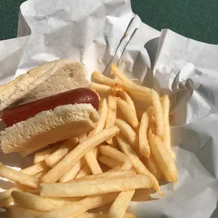 Hebrew National hot dog with fries