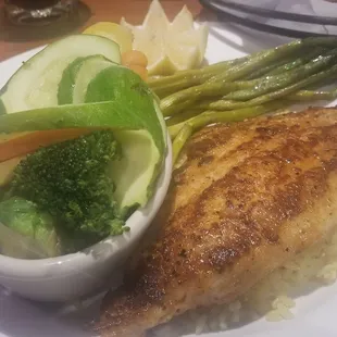 Cajun catfish, steamed mixed veggies asparagus. So good! The mixed veggies could of used more seasoning