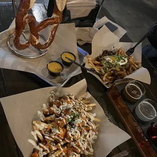 Giant Pretzel, Bulgogi Fries, and Buffalo Chicken Fries